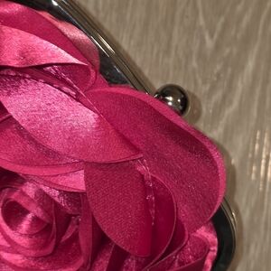 Women's Floral Satin Clutch Handbag - Hot Pink